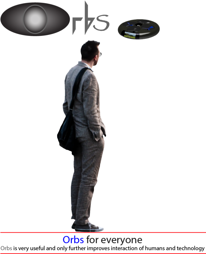 Man Contemplating Futuristic Orbs PNG image