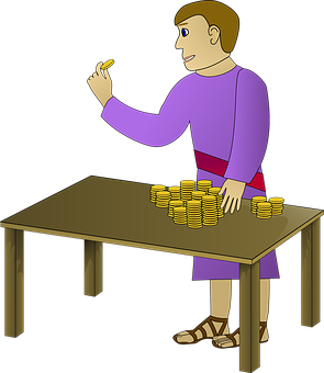 Man Counting Gold Coins PNG image