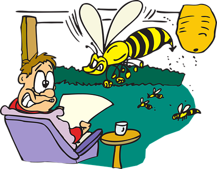 Man Disturbedby Bees Cartoon PNG image