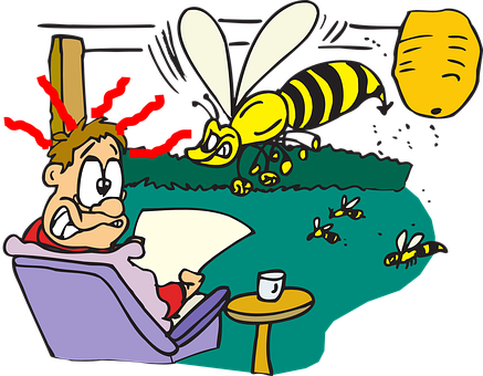 Man Disturbedby Bees While Reading PNG image