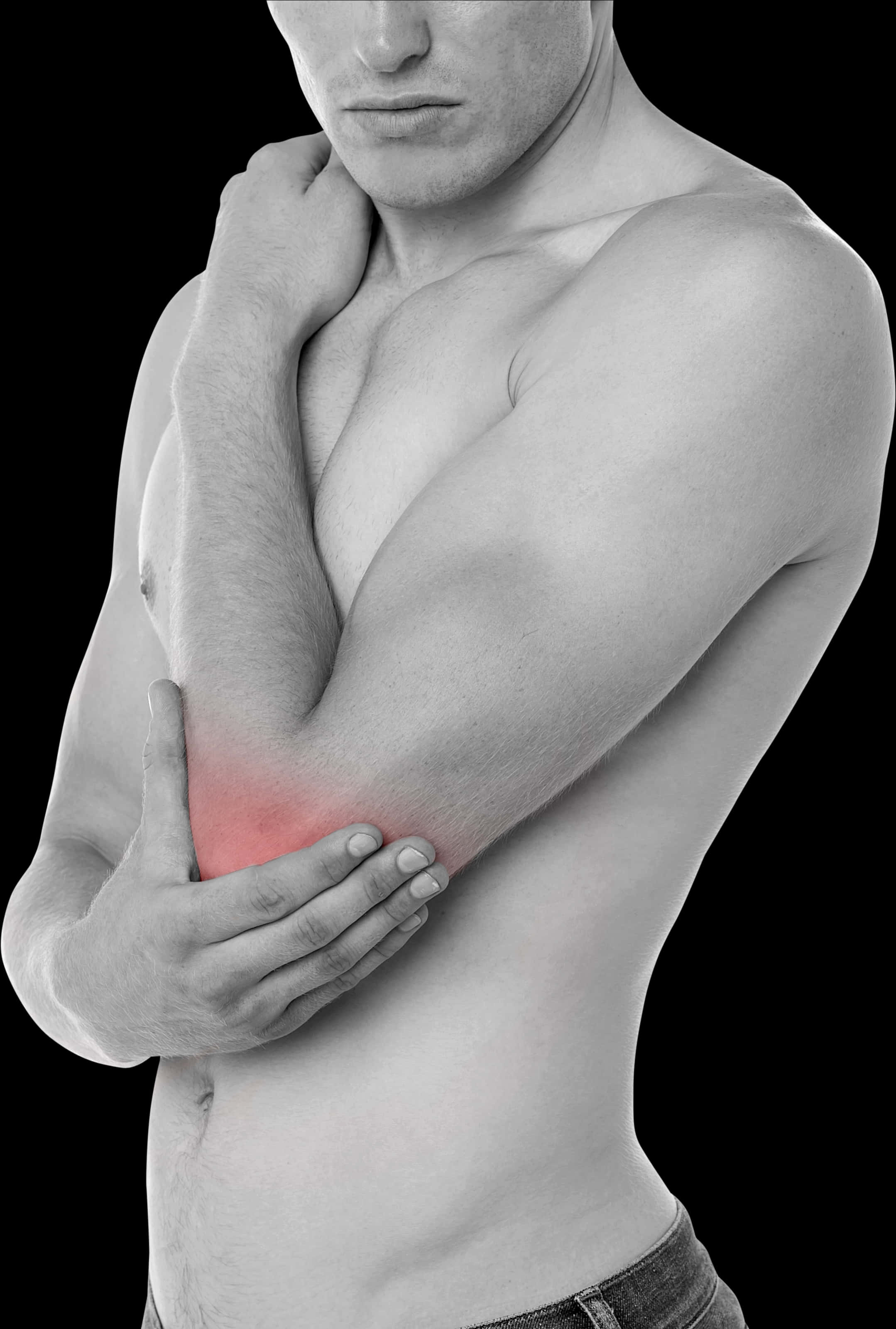 Man Experiencing Elbow Pain PNG image