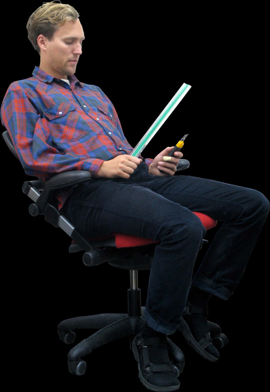 Man Holding Glowstickand Multitool PNG image