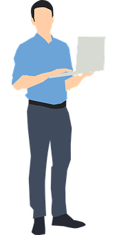 Man Holding Laptop Illustration PNG image