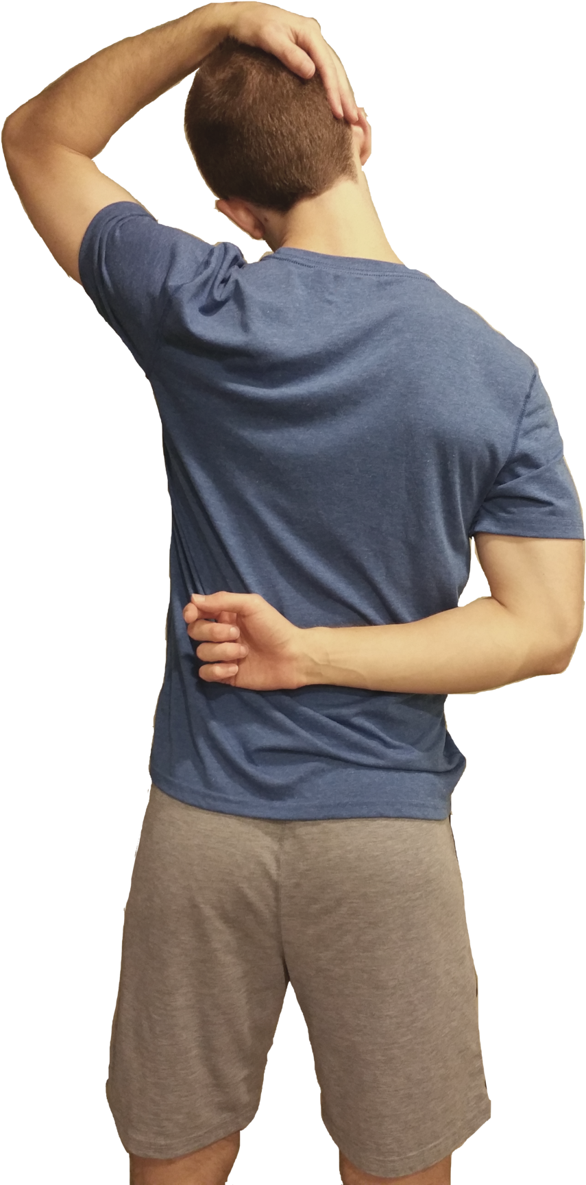 Man Performing Tricep Stretch PNG image