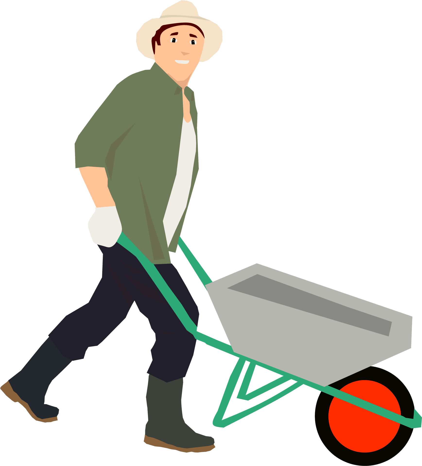 Man Pushing Wheelbarrow Illustration PNG image