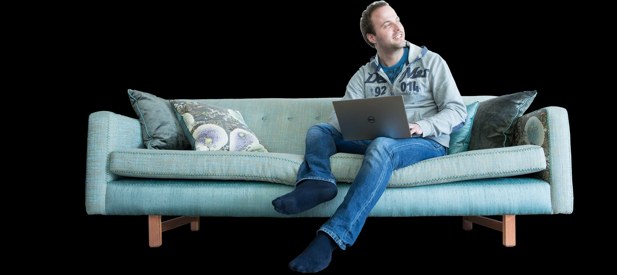 Man Relaxingon Sofawith Laptop PNG image