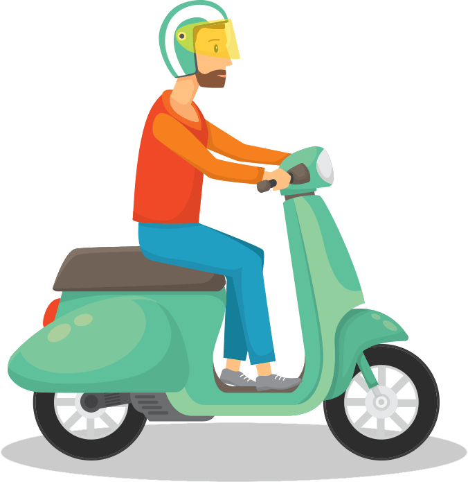 Man Riding Green Scooter PNG image