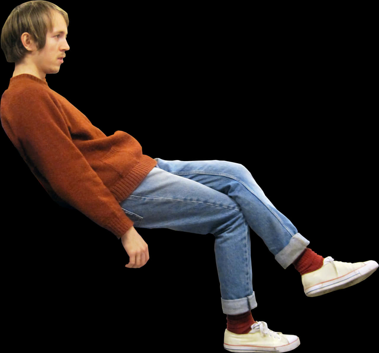 Man Seated Invisible Chair PNG image