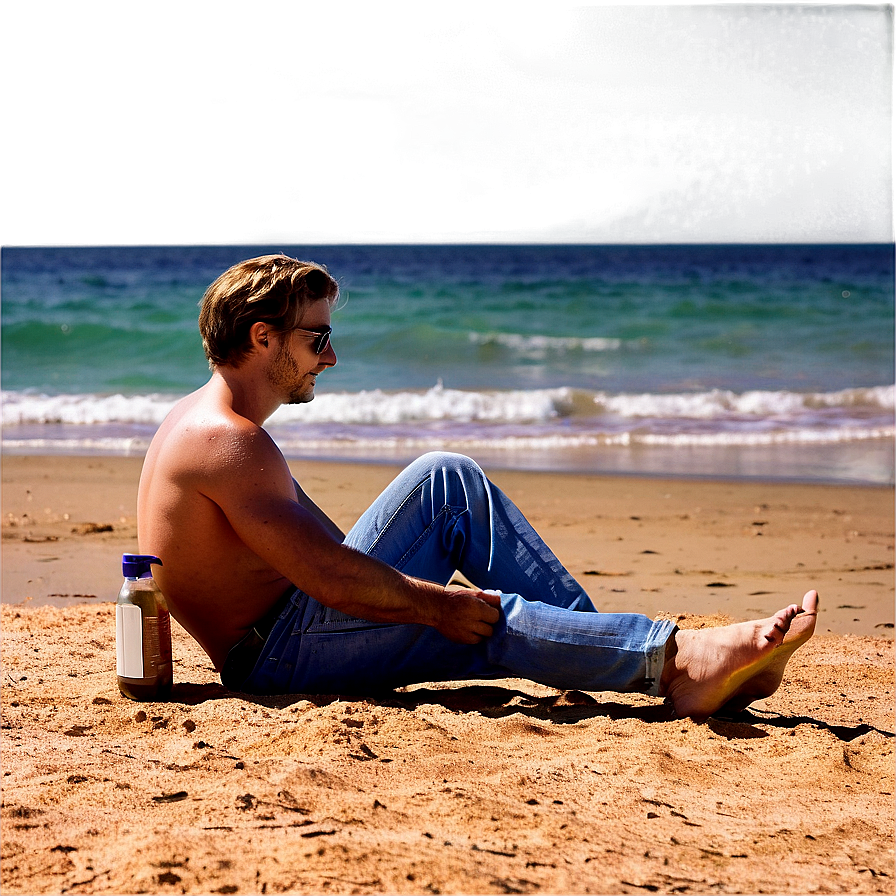 Man Sitting At Beach Png Jps PNG image