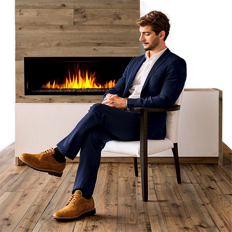 Man Sitting By Fireplace Png 9 PNG image