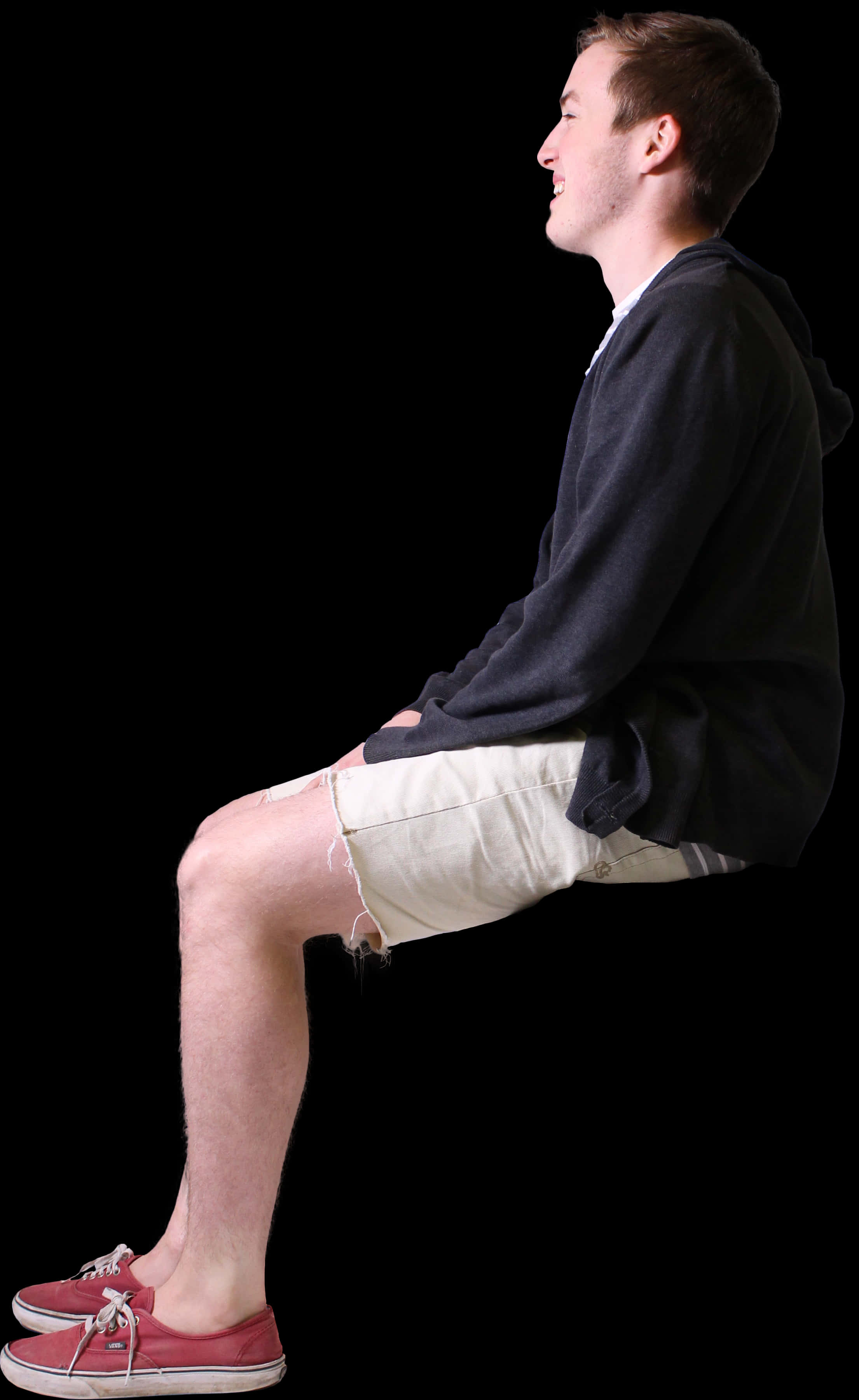 Man Sitting Invisible Chair PNG image