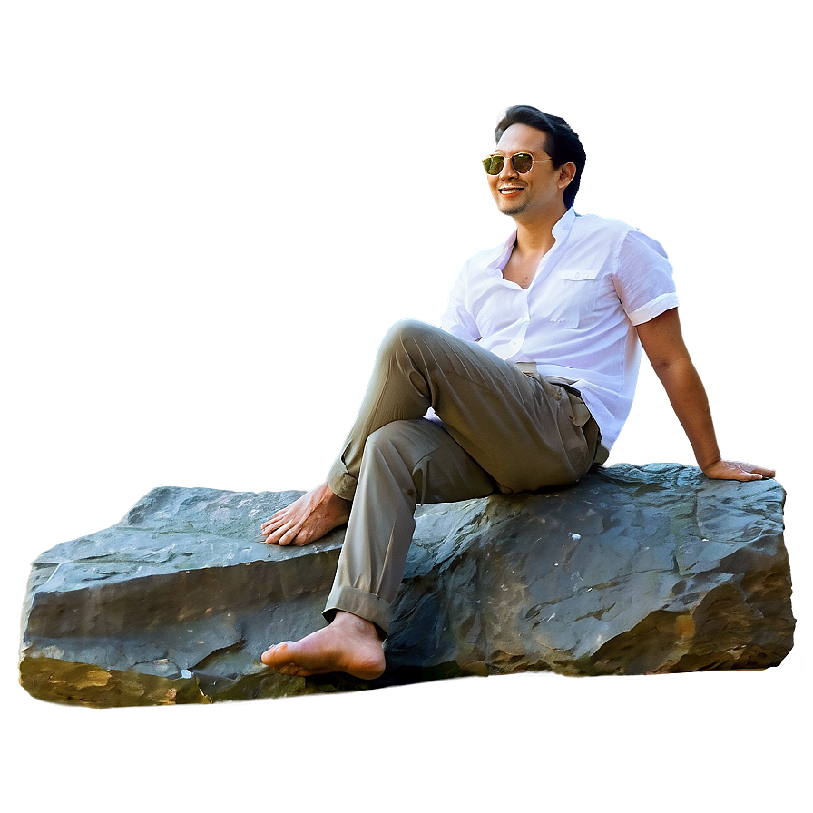 Man Sitting On Rock Png Qjp PNG image