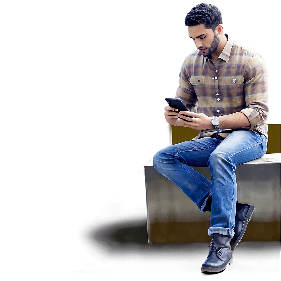 Man Sitting With Phone Png Jnm73 PNG image