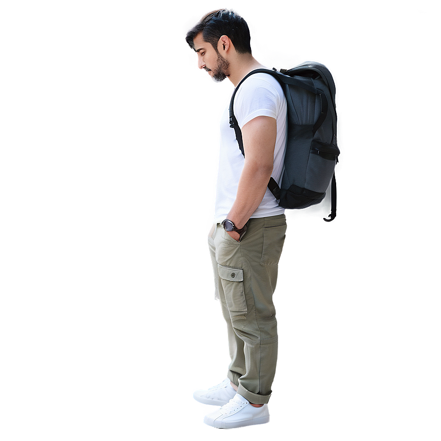 Man Standing With Backpack Png Qxk PNG image