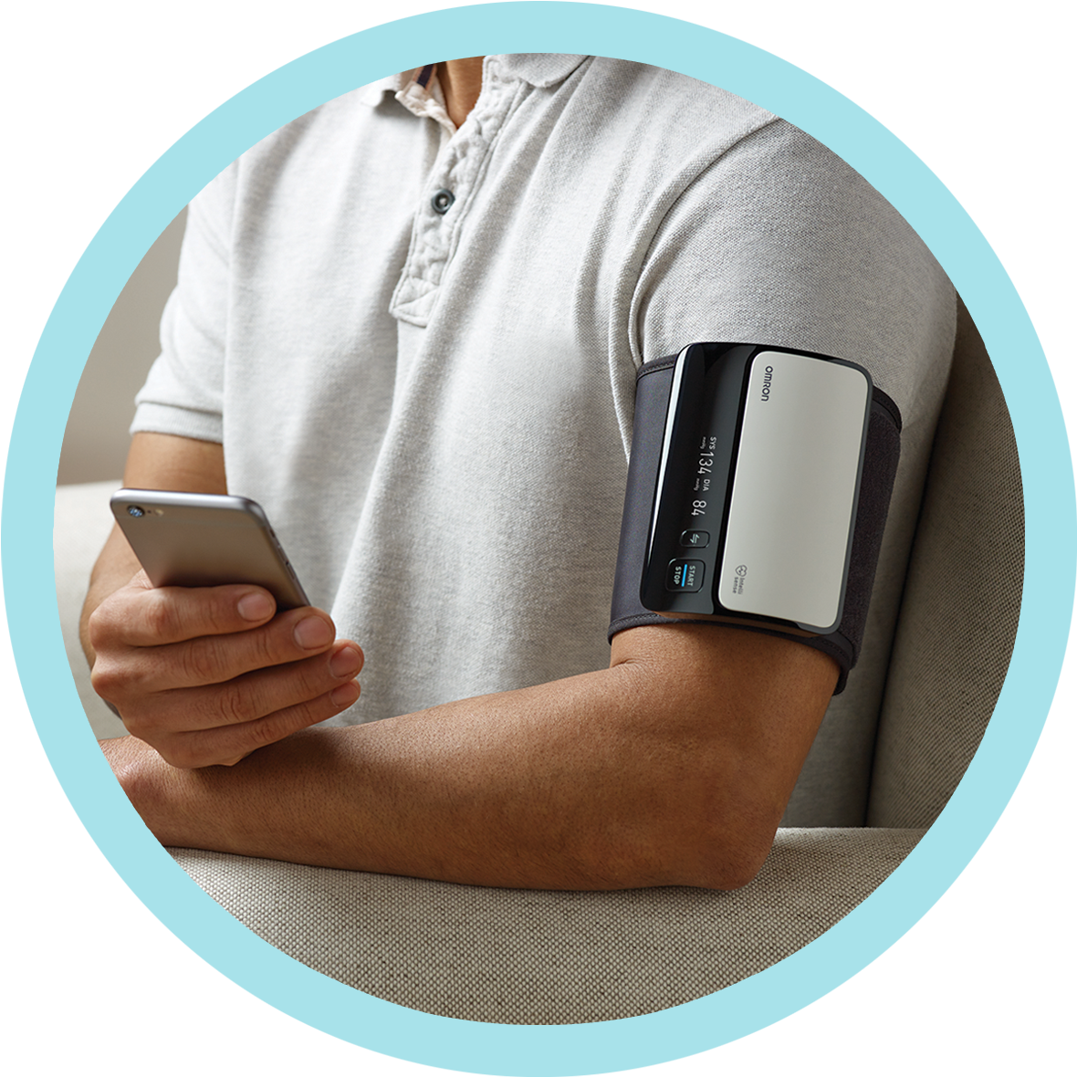 Man Using Digital Blood Pressure Monitor PNG image