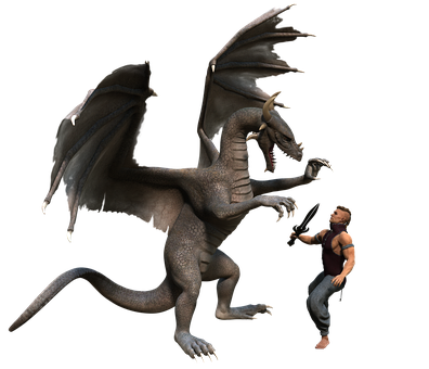 Man Versus Dragon Showdown PNG image