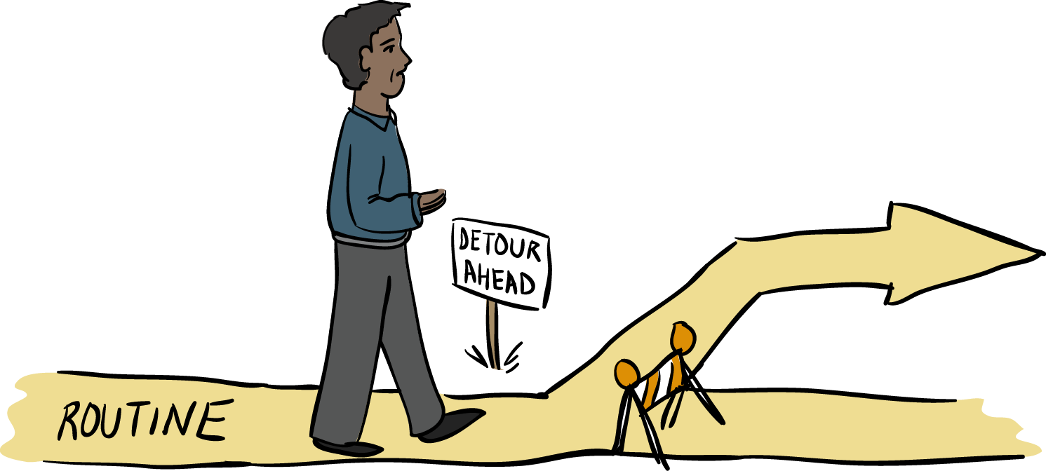 Man Walking Detour Sign Routine Path Illustration PNG image