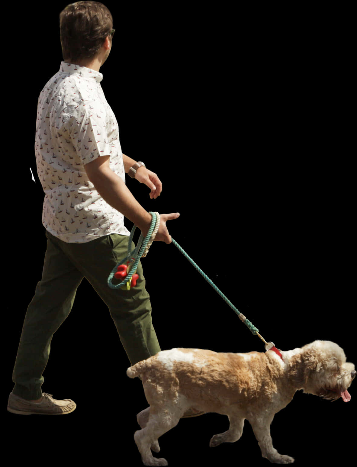 Man Walking Dog Black Background PNG image