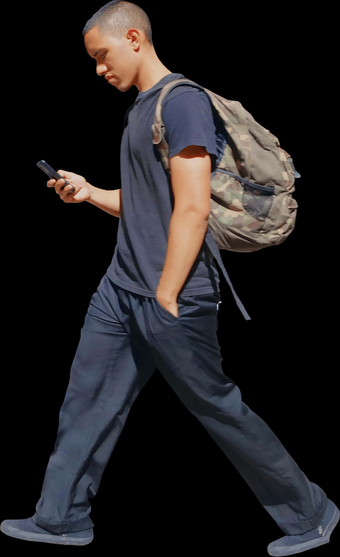 Man Walking While Using Phone PNG image
