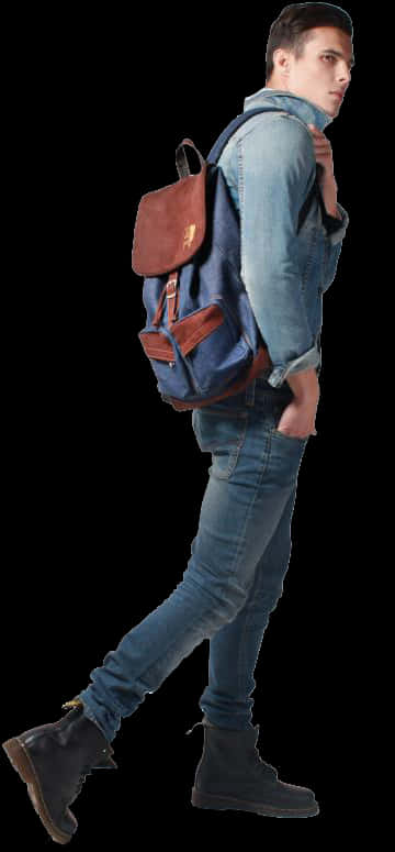 Man Walking With Backpack PNG image