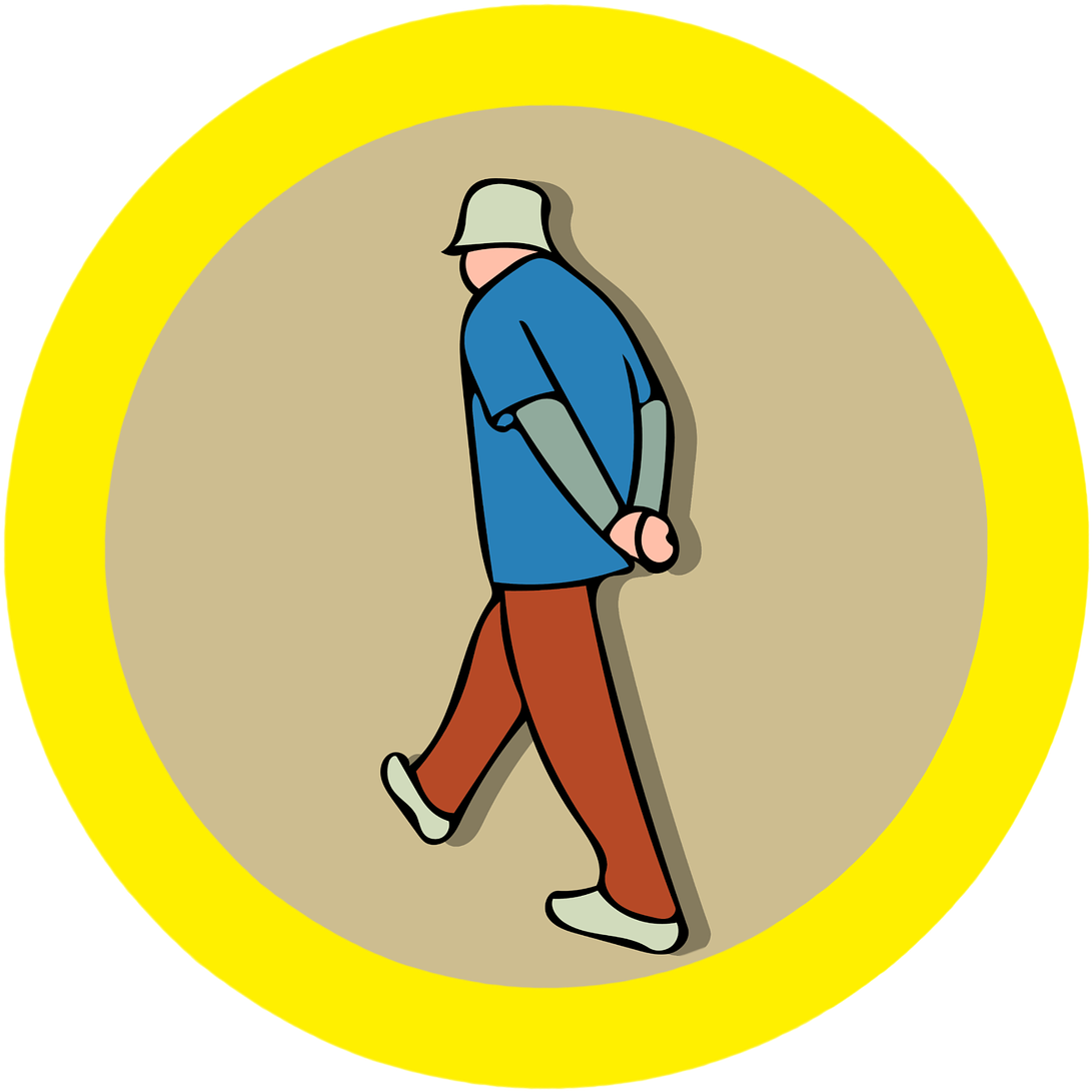 Man Walking Yellow Circle Background PNG image