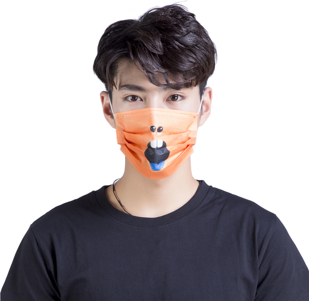 Man Wearing Animal Design Surgical Mask PNG image