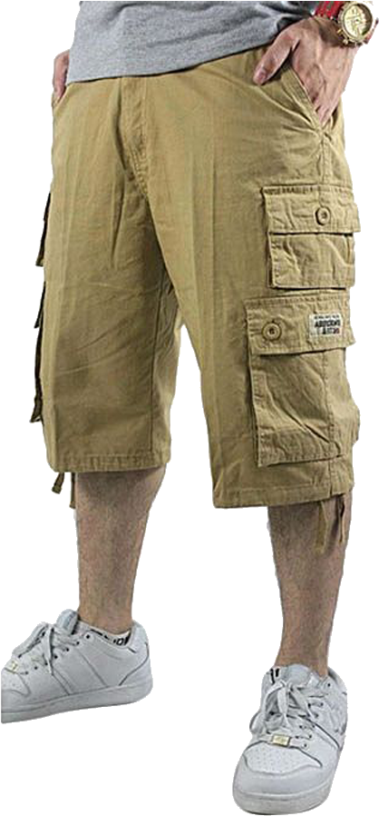 Man Wearing Cargo Shorts PNG image