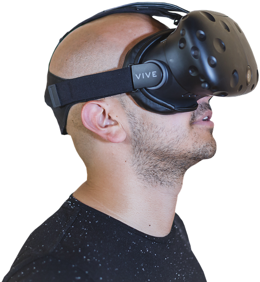 Man Wearing H T C Vive V R Headset PNG image