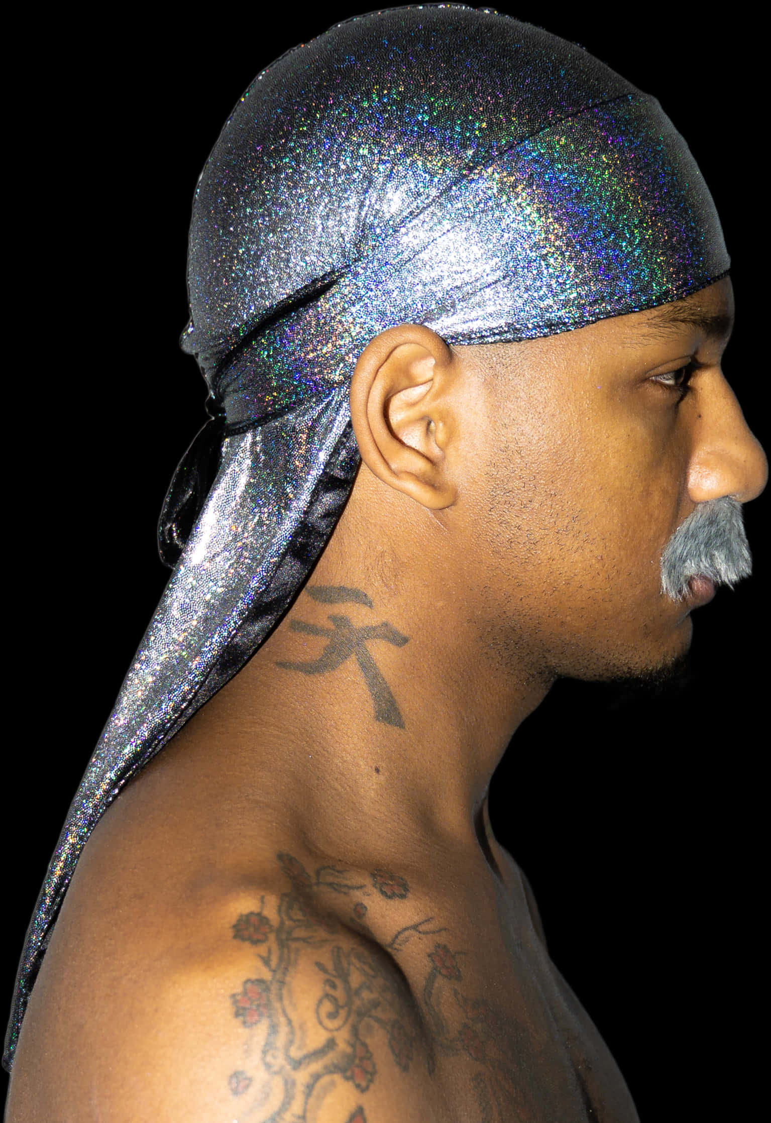 Man Wearing Sparkling Durag Profile View PNG image