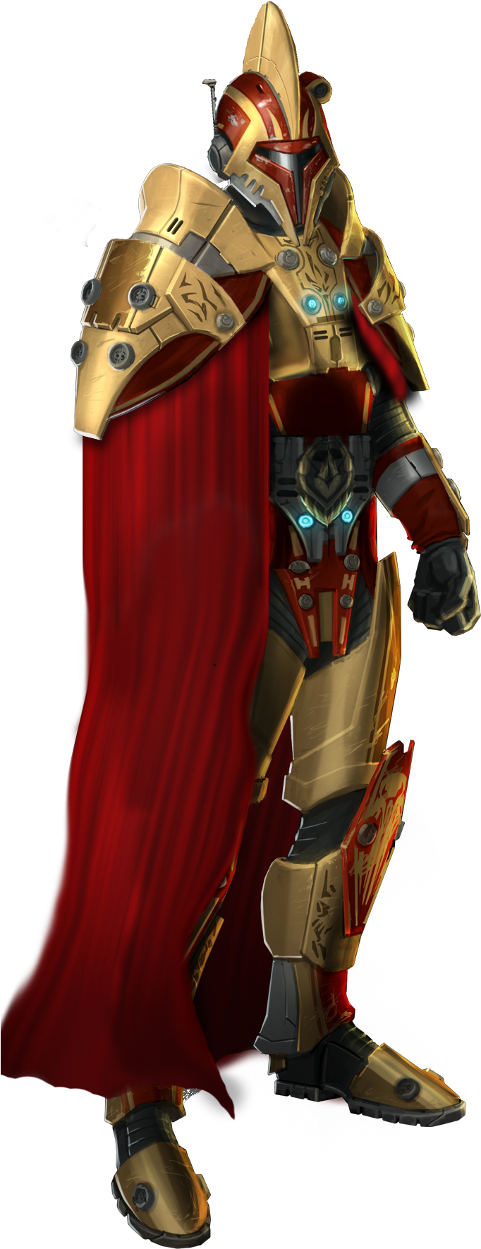 Mandalorian Armored Character Red Cape PNG image