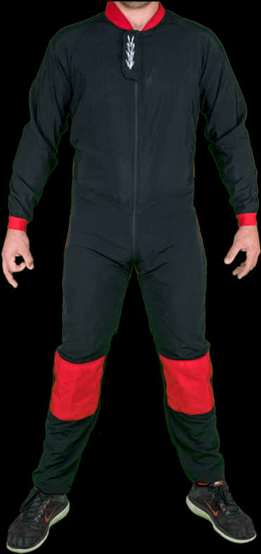 Manin Black Red Suit Standing PNG image