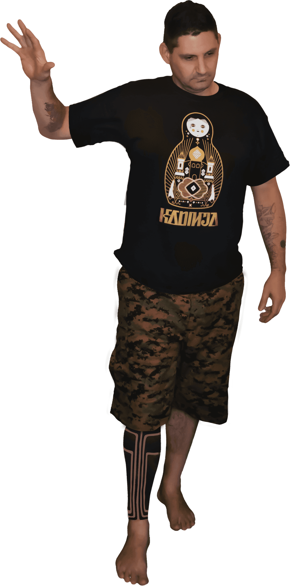 Manin Black Tshirtand Camo Shorts PNG image