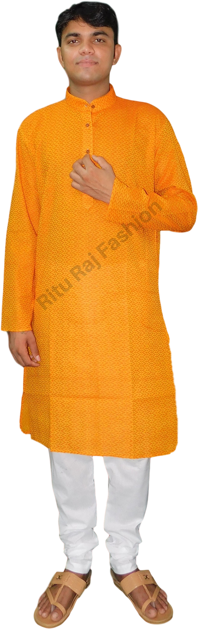 Manin Orange Kurtaand White Pajama PNG image