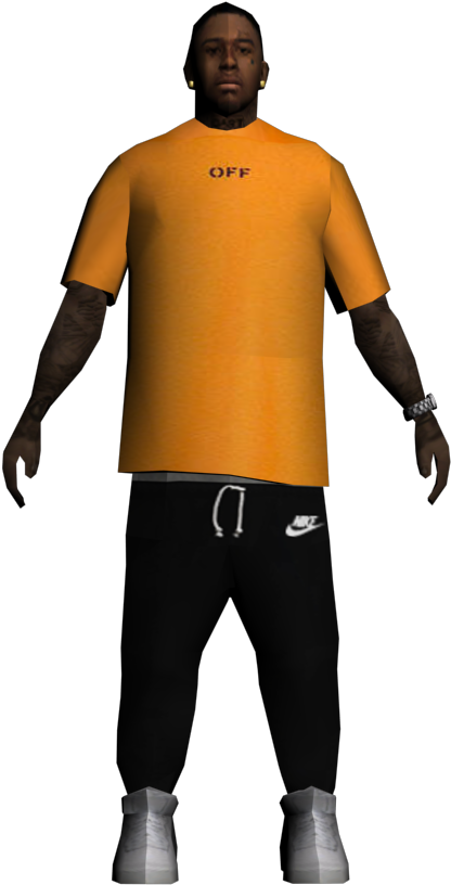 Manin Orange Shirtand Black Pants PNG image