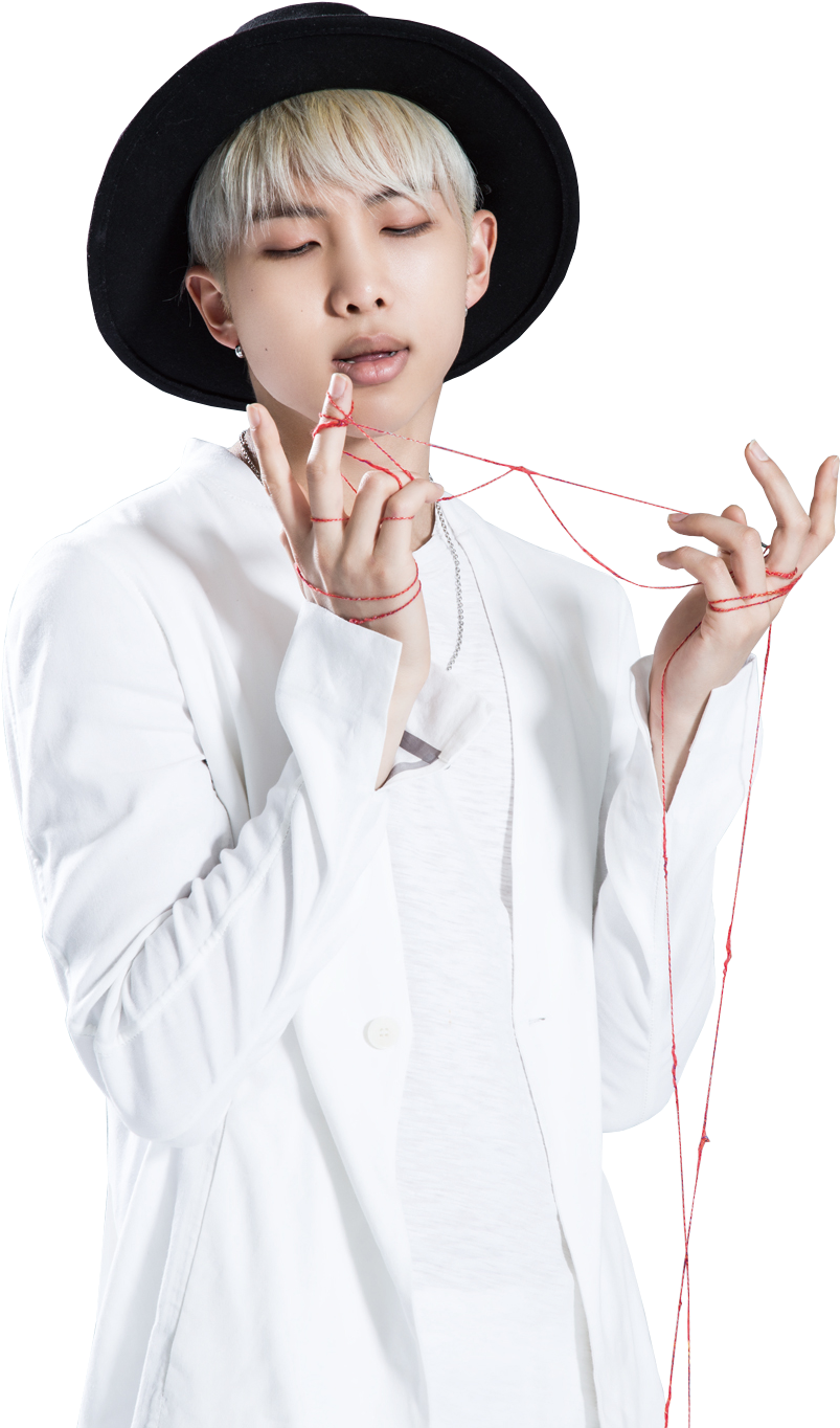 Manin Whitewith Black Hatand Red String PNG image