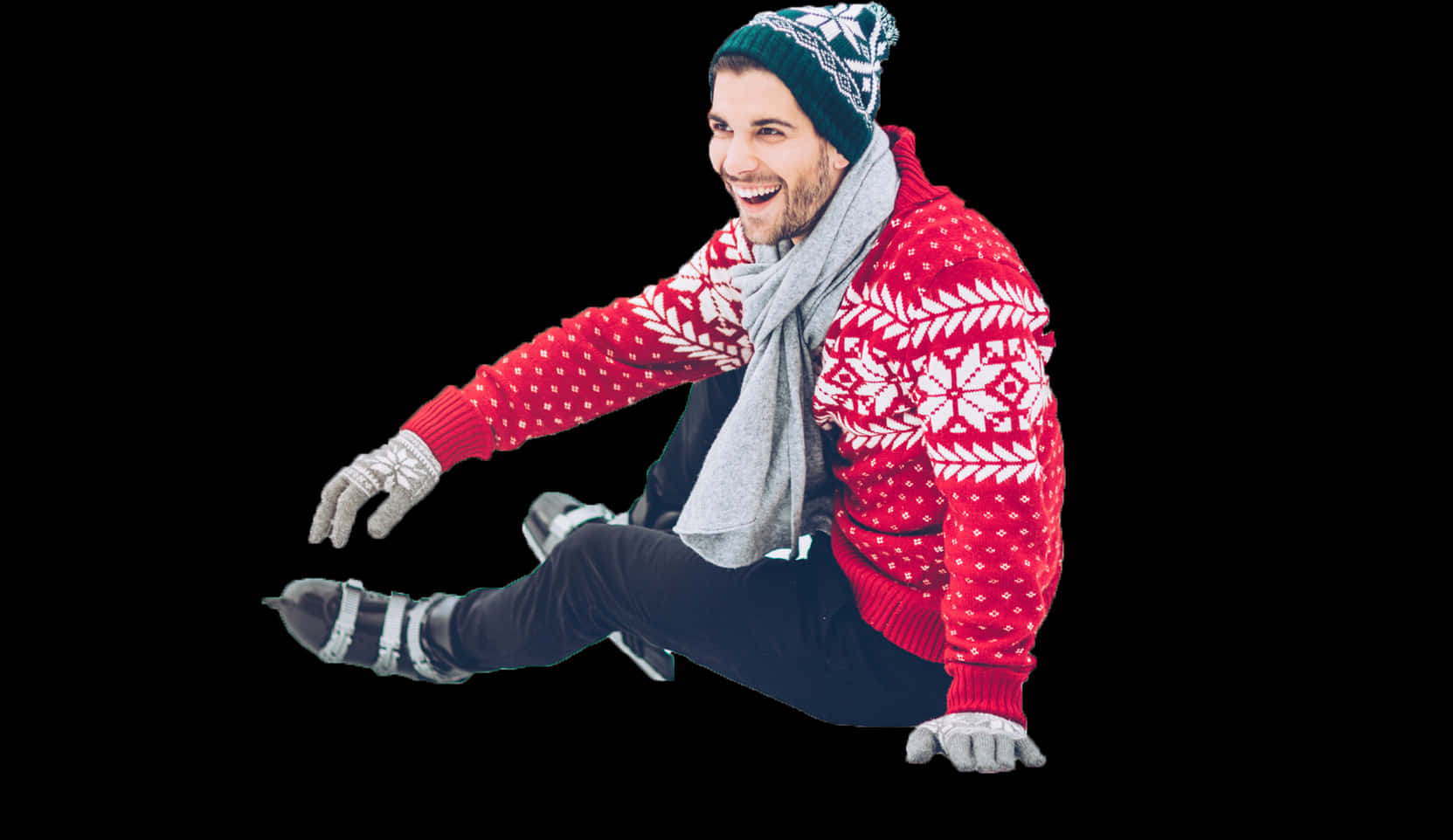 Manin Winter Clothes Sitting Invisible Chair PNG image