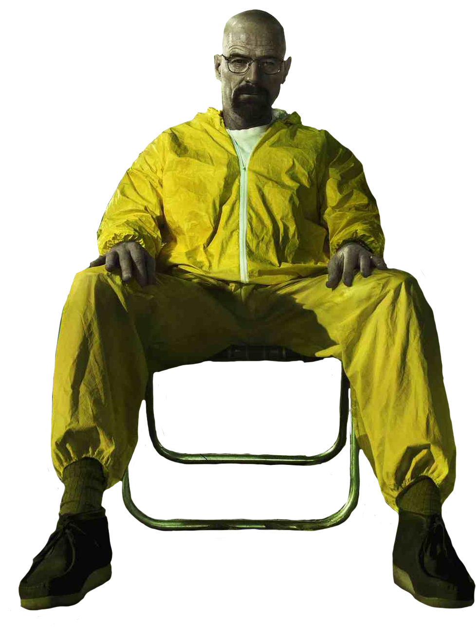 Manin Yellow Hazmat Suit Seated PNG image
