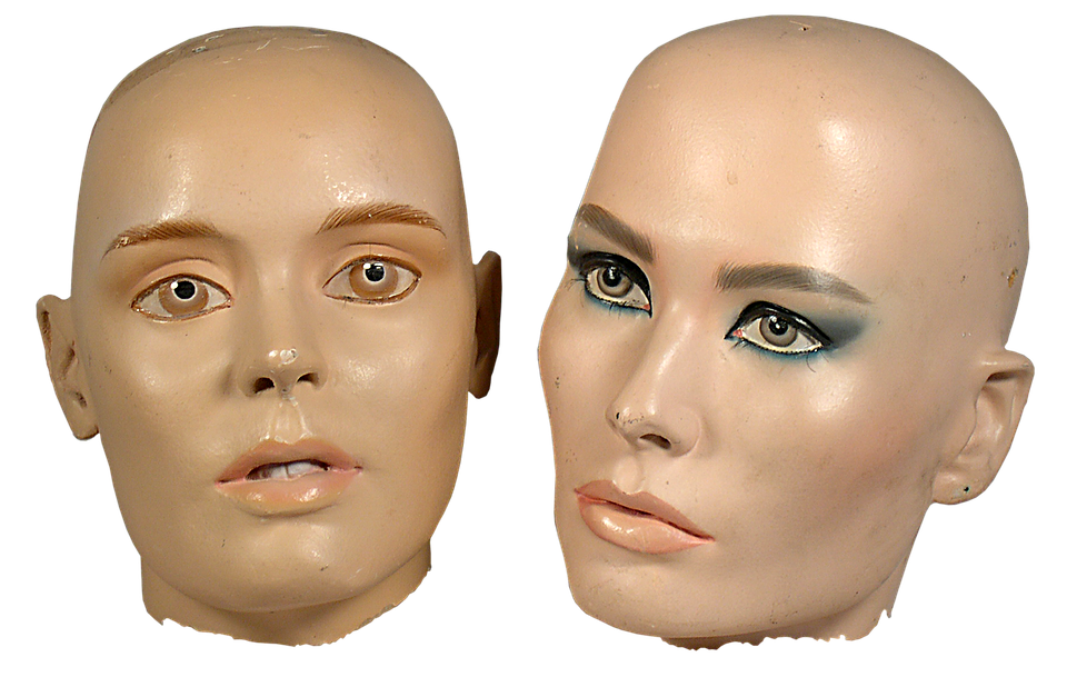 Mannequin Heads Before After Makeup PNG image