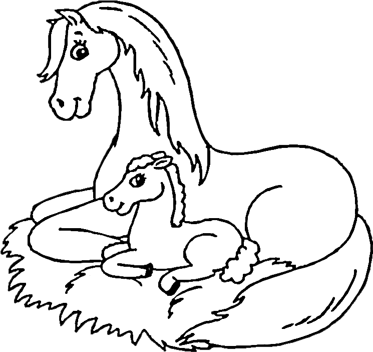 Mare_and_ Foal_ Coloring_ Page PNG image