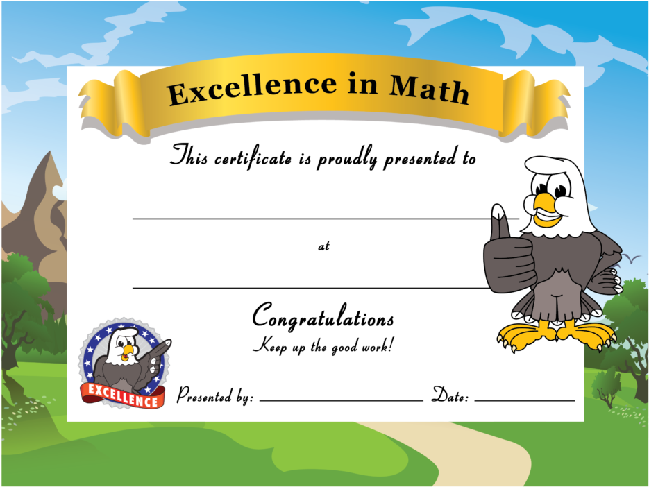 Math Excellence Certificate Template Eagle Mascot PNG image