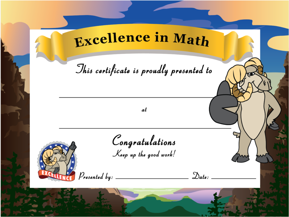 Math Excellence Certificate Template PNG image