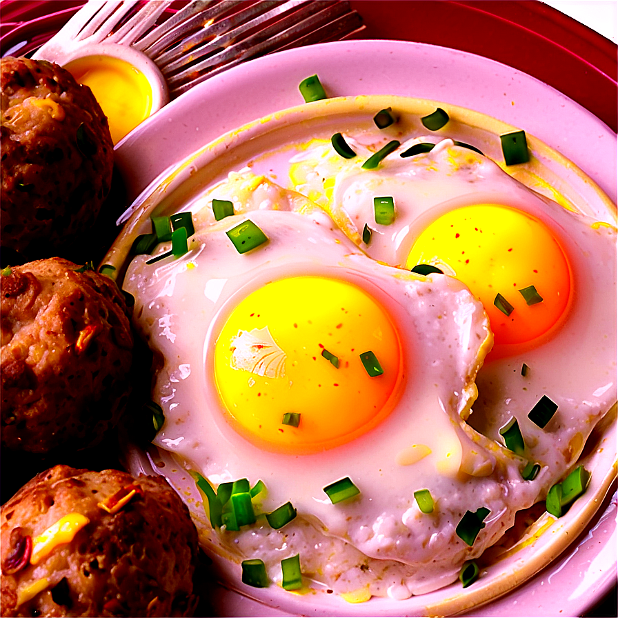 Meatballsand Sunny Side Up Eggs PNG image