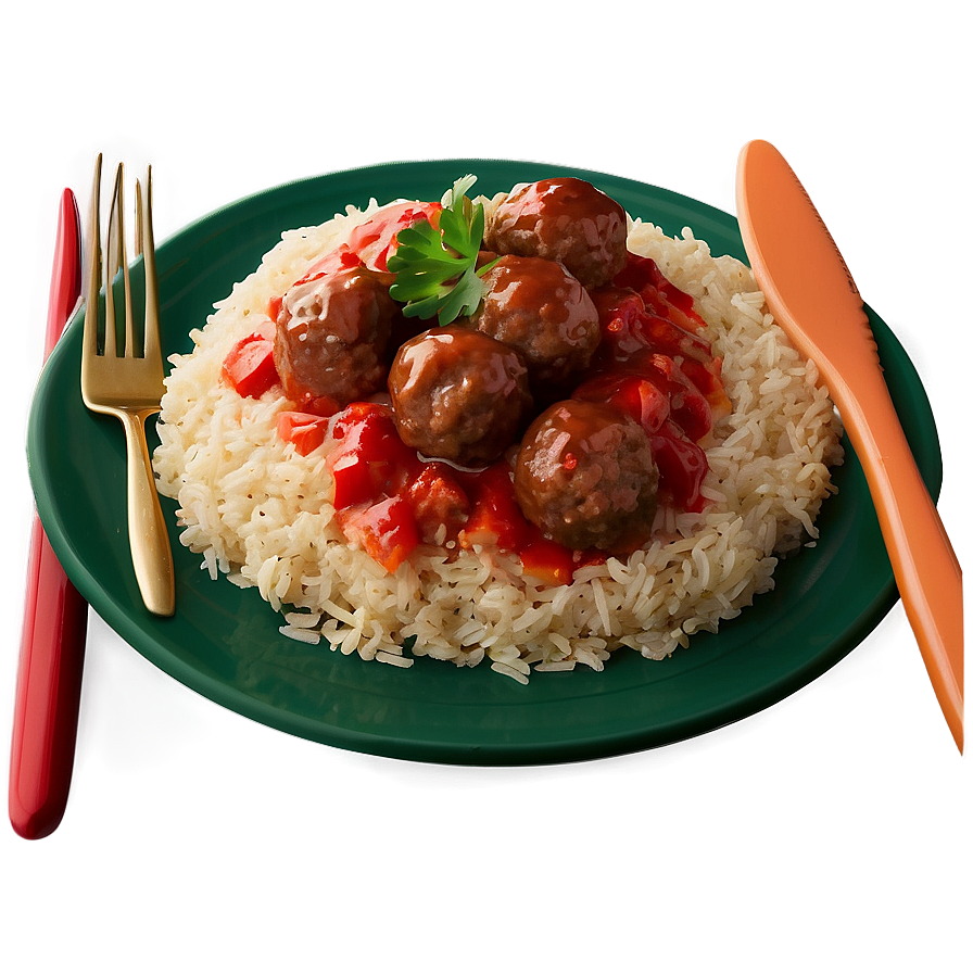 Meatballswith Riceand Tomato Sauce PNG image