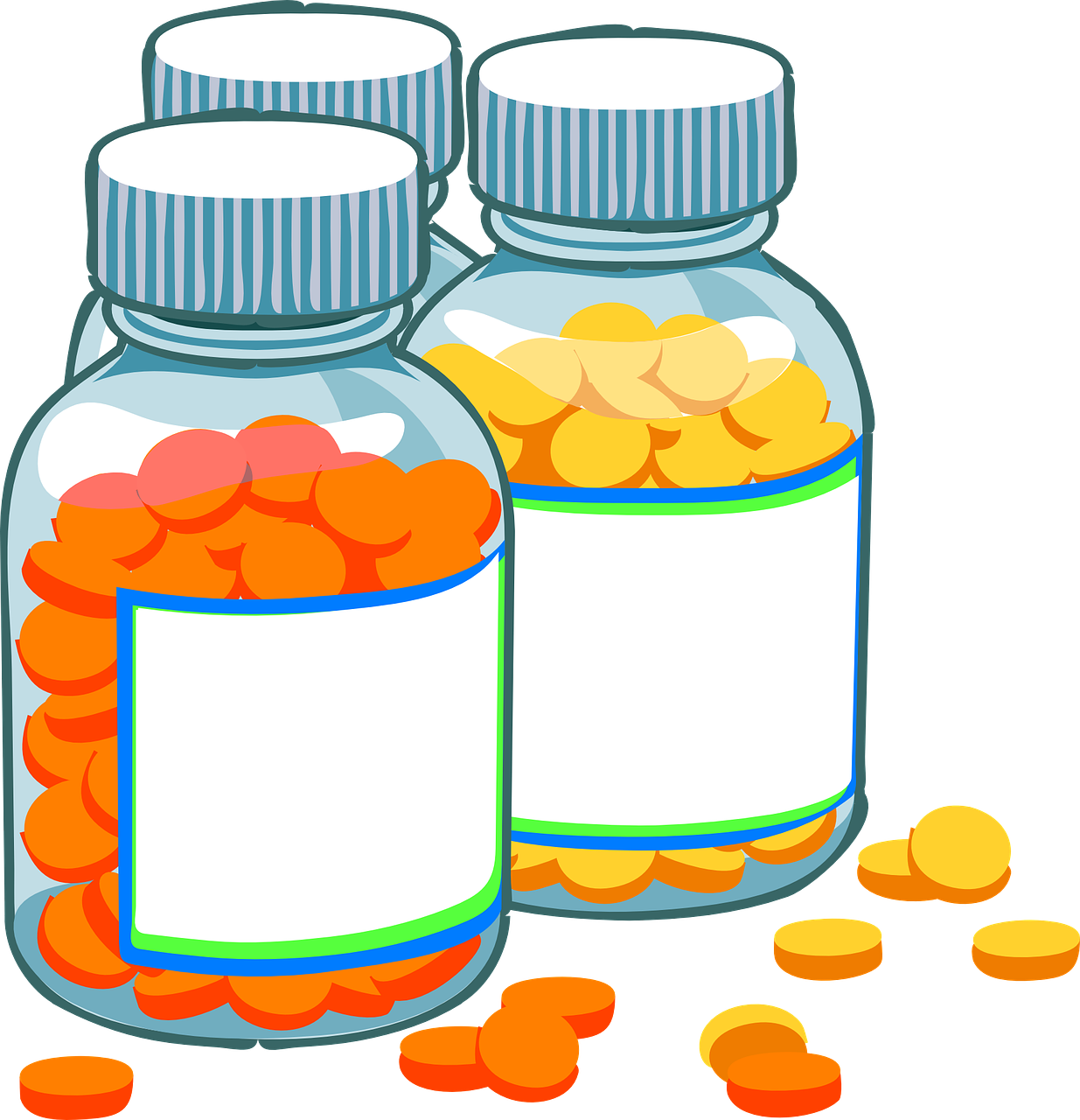 Medication Bottles Cartoon Illustration PNG image