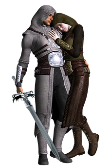 Medieval Couple Embrace PNG image