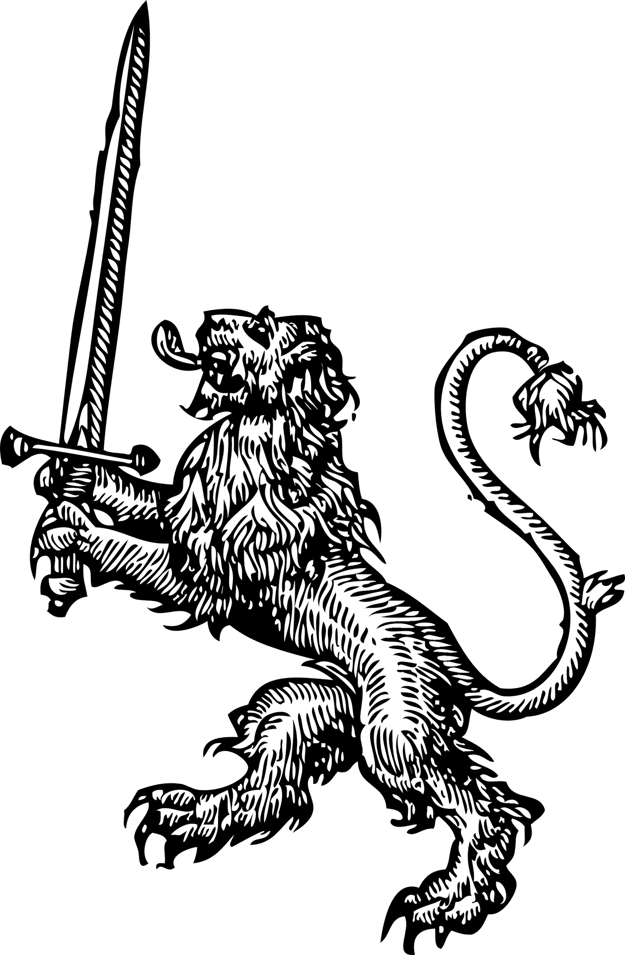 Medieval Heraldic Lionwith Sword PNG image