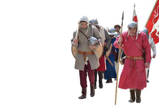 Medieval Reenactors Marching PNG image