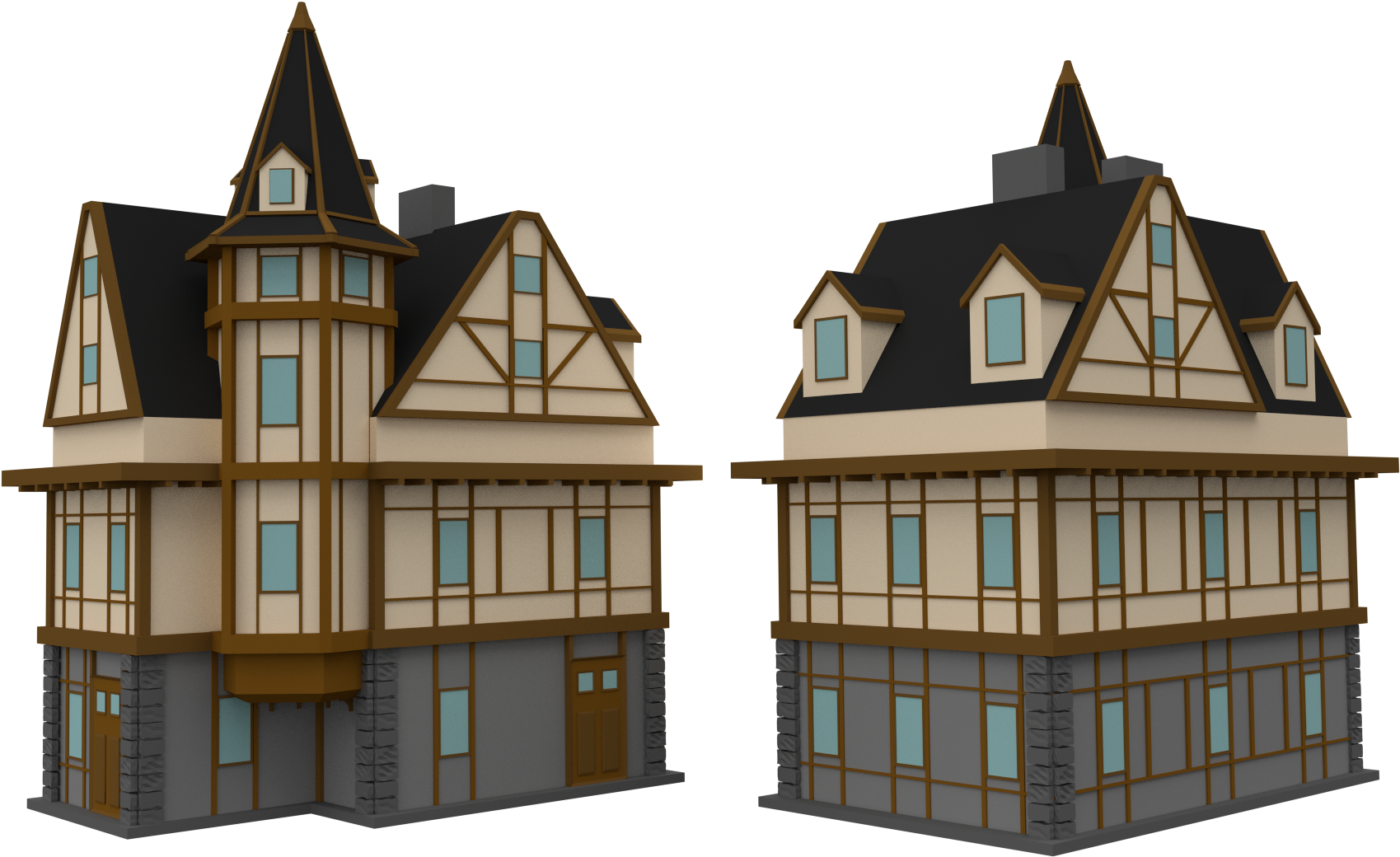 Medieval Tudor Style Houses3 D Model PNG image