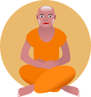 Meditating Bald Figurein Orange Robe PNG image