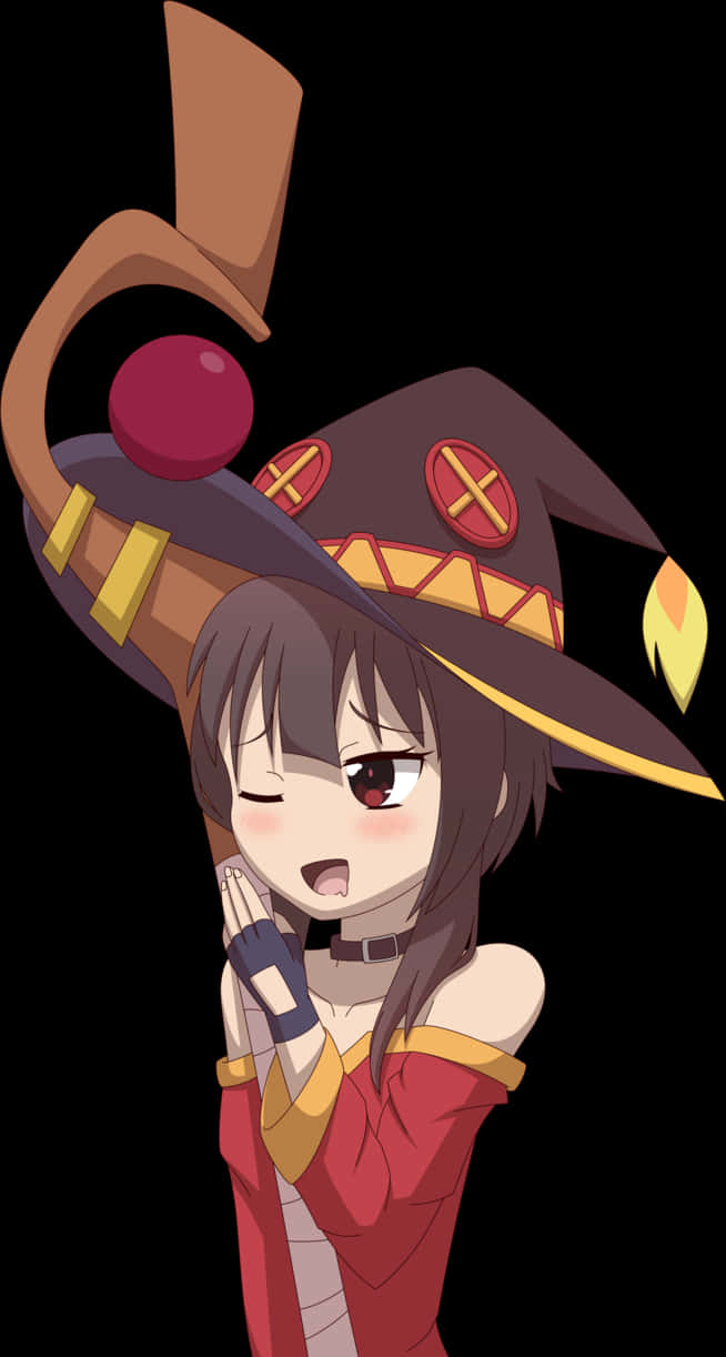 Megumin Anime Character Sleepy Pose PNG image